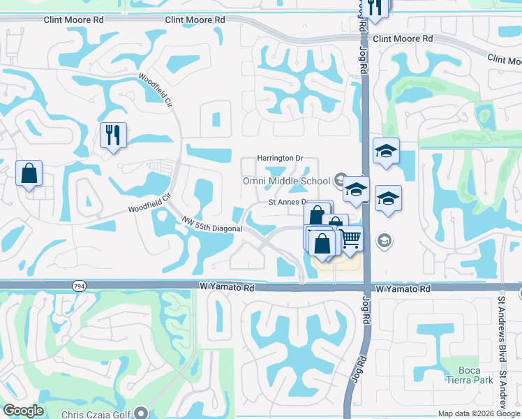 map of restaurants, bars, coffee shops, grocery stores, and more near 3267 Westminster Drive in Boca Raton