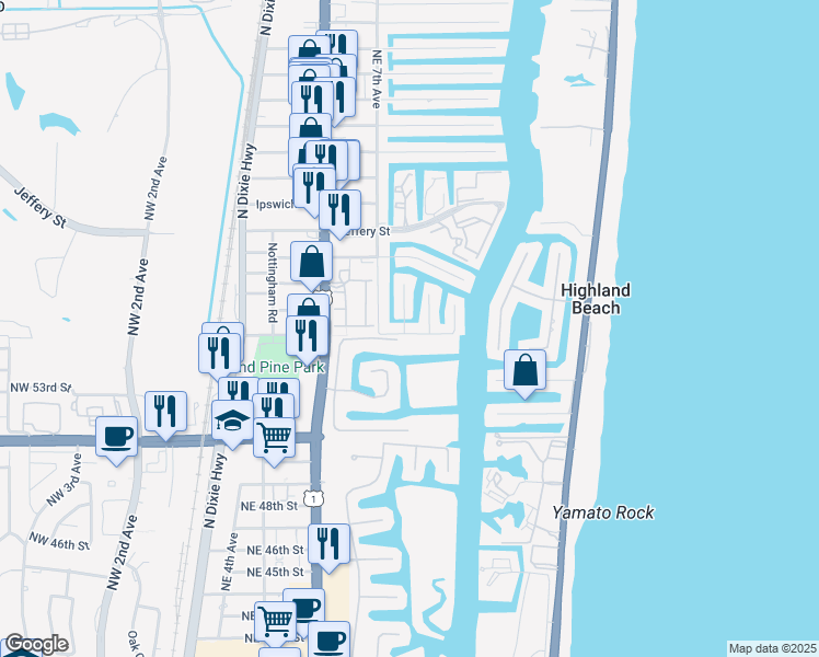 map of restaurants, bars, coffee shops, grocery stores, and more near 761 Newcastle St in Boca Raton