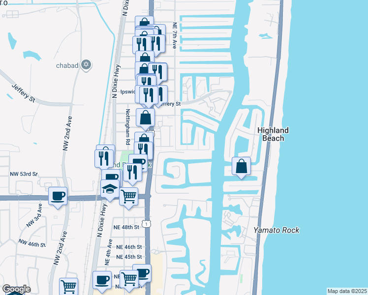 map of restaurants, bars, coffee shops, grocery stores, and more near 761 Newcastle Street in Boca Raton