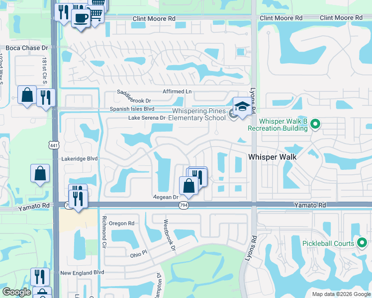 map of restaurants, bars, coffee shops, grocery stores, and more near 9279 Lake Serena Drive in Boca Raton