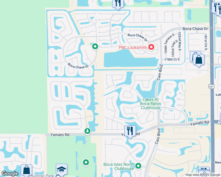 map of restaurants, bars, coffee shops, grocery stores, and more near 10938 N Danbury Way in Boca Raton
