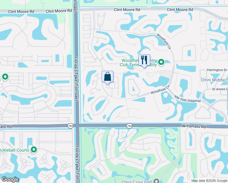 map of restaurants, bars, coffee shops, grocery stores, and more near 5678 Cambridge Boulevard in Boca Raton