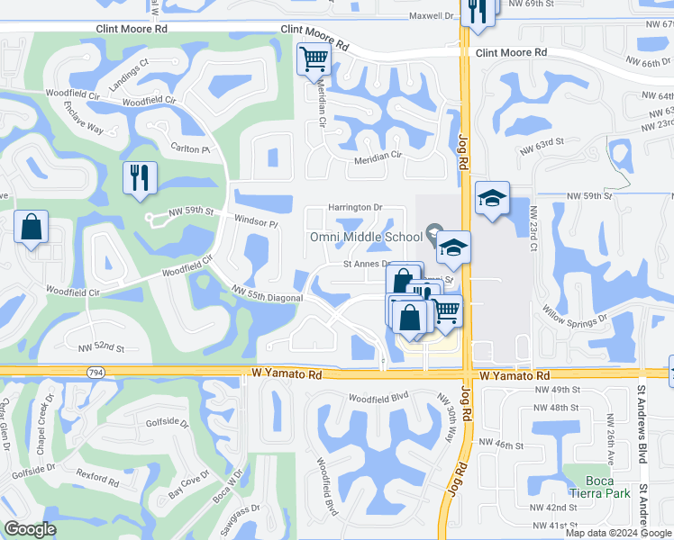 map of restaurants, bars, coffee shops, grocery stores, and more near 3267 Westminster Drive in Boca Raton