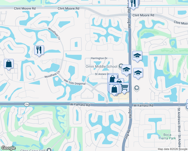 map of restaurants, bars, coffee shops, grocery stores, and more near 3267 Westminster Drive in Boca Raton
