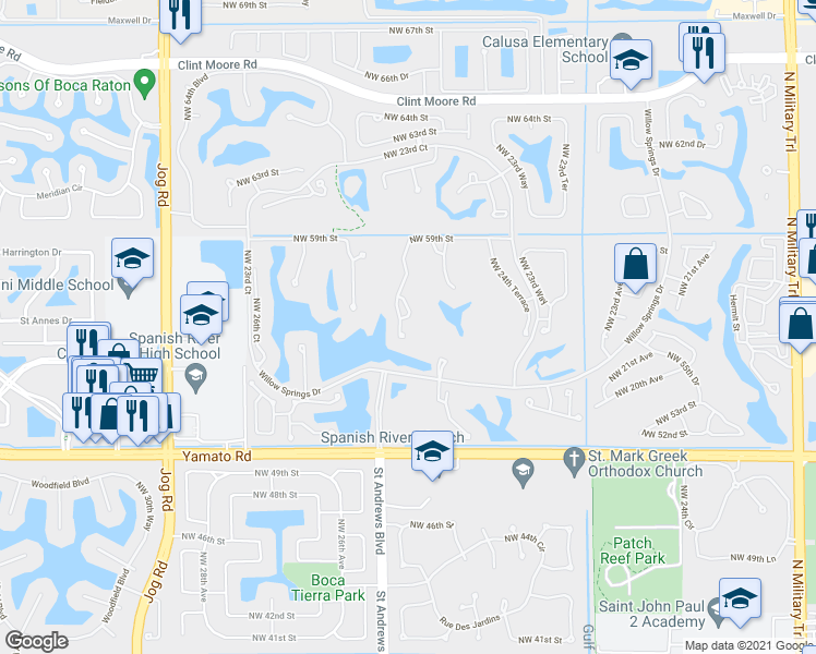 map of restaurants, bars, coffee shops, grocery stores, and more near 2491 Northwest 59th Street in Boca Raton