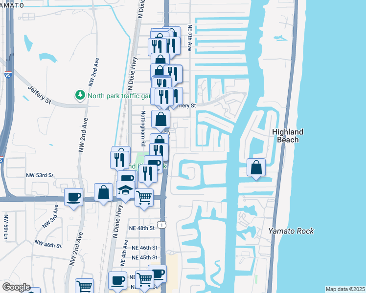 map of restaurants, bars, coffee shops, grocery stores, and more near 5505 Northeast Trieste Way in Boca Raton