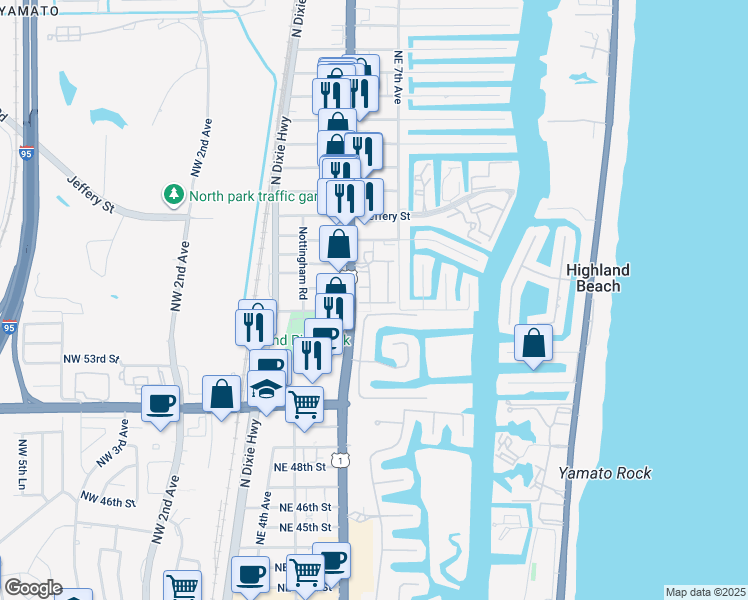 map of restaurants, bars, coffee shops, grocery stores, and more near 660 Northeast Francesca Lane in Boca Raton