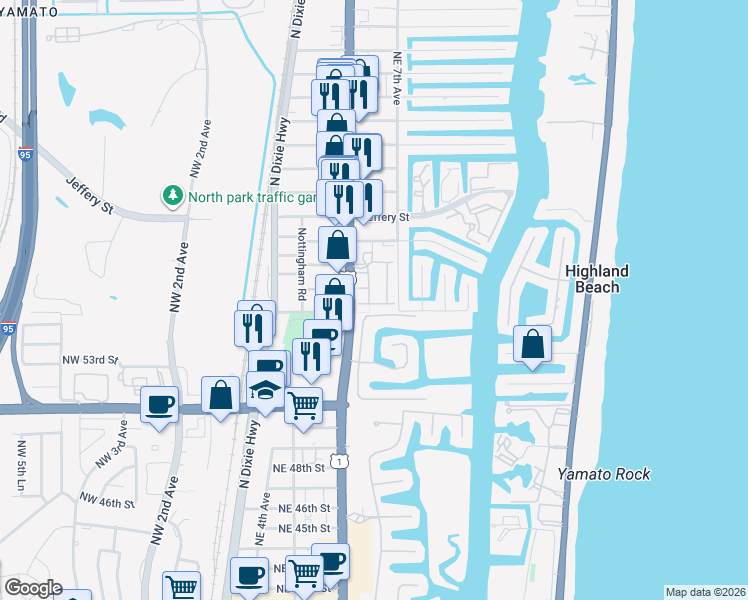 map of restaurants, bars, coffee shops, grocery stores, and more near 660 Northeast Francesca Lane in Boca Raton