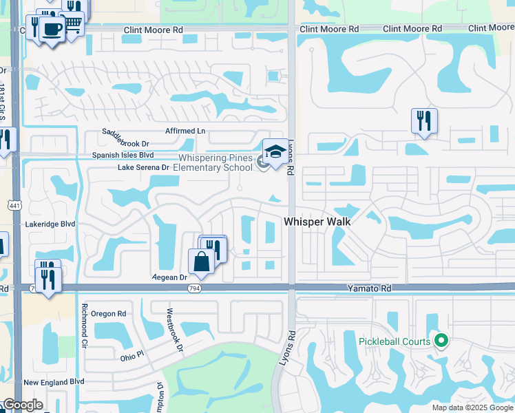 map of restaurants, bars, coffee shops, grocery stores, and more near 18714 Haywood Terrace in Boca Raton