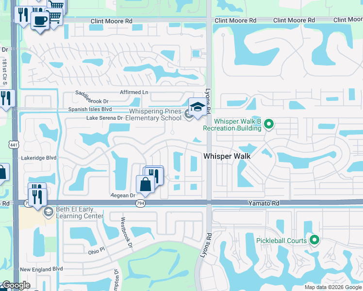 map of restaurants, bars, coffee shops, grocery stores, and more near 18714 Haywood Terrace in Boca Raton