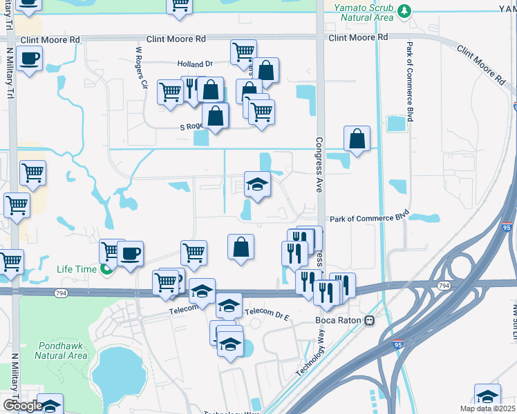 map of restaurants, bars, coffee shops, grocery stores, and more near 900 Broken Sound Parkway Northwest in Boca Raton