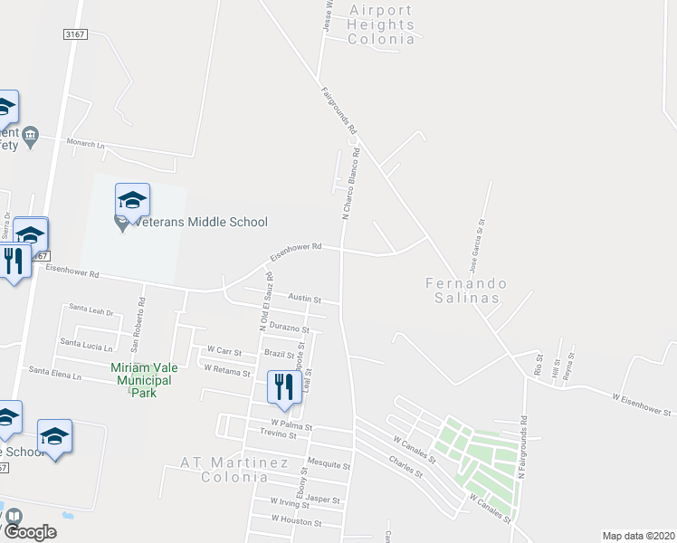 map of restaurants, bars, coffee shops, grocery stores, and more near 1988 North Charco Blanco Road in Rio Grande City