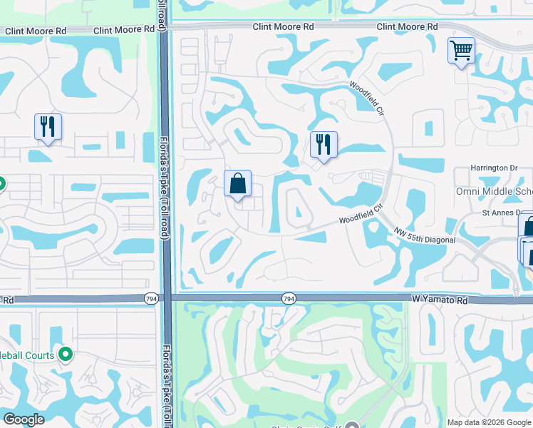 map of restaurants, bars, coffee shops, grocery stores, and more near 5625 Regency Circle West in Boca Raton