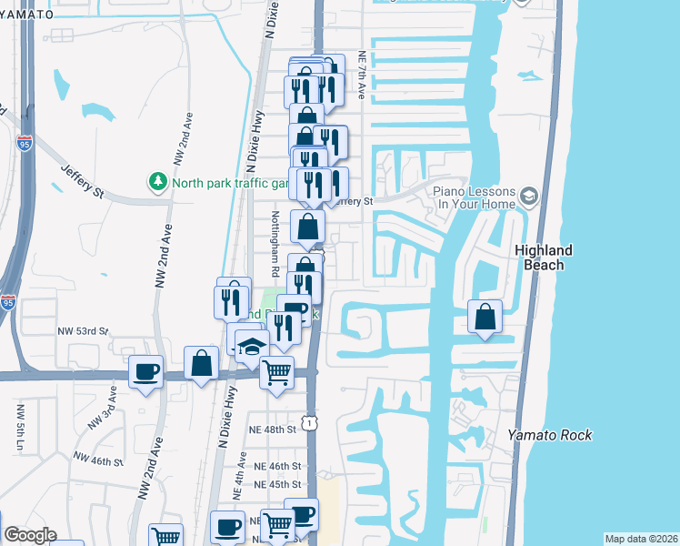 map of restaurants, bars, coffee shops, grocery stores, and more near 660 Northeast Francesca Lane in Boca Raton