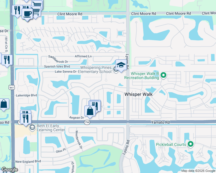 map of restaurants, bars, coffee shops, grocery stores, and more near 9244 Flynn Circle in Boca Raton