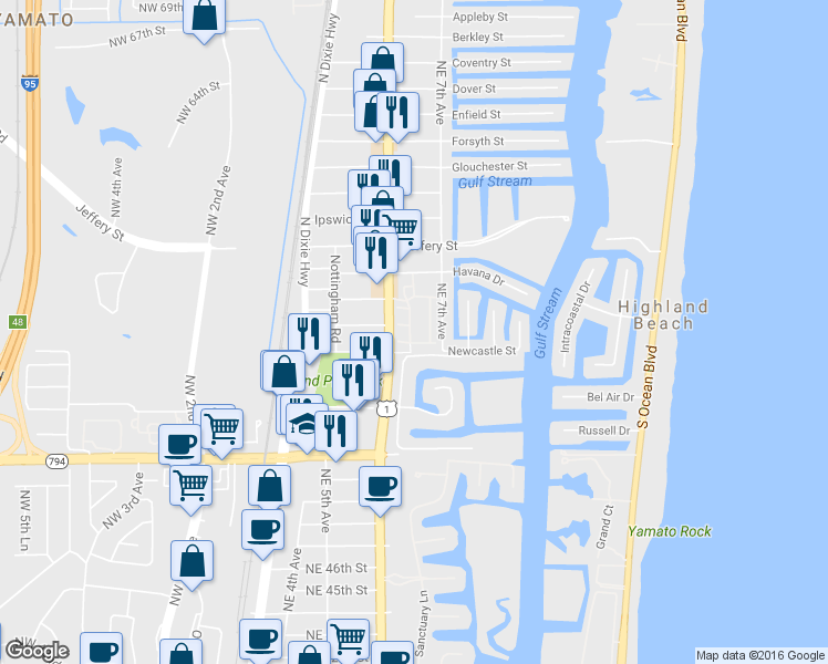 map of restaurants, bars, coffee shops, grocery stores, and more near 660 Northeast Francesca Lane in Boca Raton