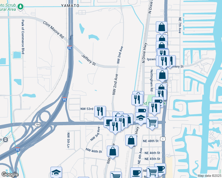 map of restaurants, bars, coffee shops, grocery stores, and more near 5501 Northwest 2nd Avenue in Boca Raton
