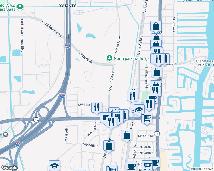 map of restaurants, bars, coffee shops, grocery stores, and more near 5401 Northwest 2nd Avenue in Boca Raton