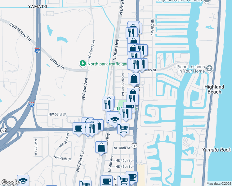 map of restaurants, bars, coffee shops, grocery stores, and more near 5560 North Dixie Highway in Boca Raton
