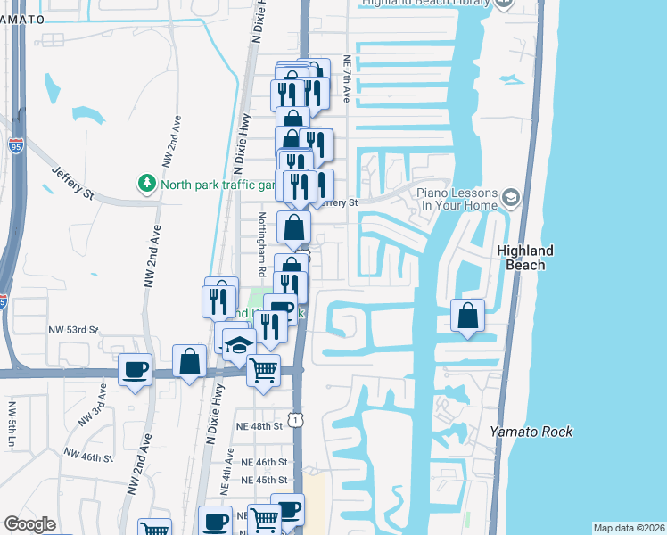 map of restaurants, bars, coffee shops, grocery stores, and more near 660 Northeast Francesca Lane in Boca Raton