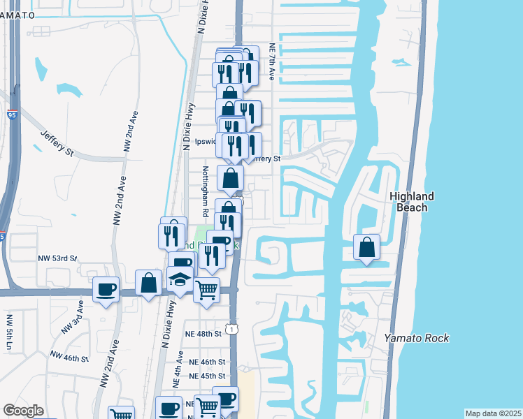 map of restaurants, bars, coffee shops, grocery stores, and more near 5565 Northeast Trieste Way in Boca Raton