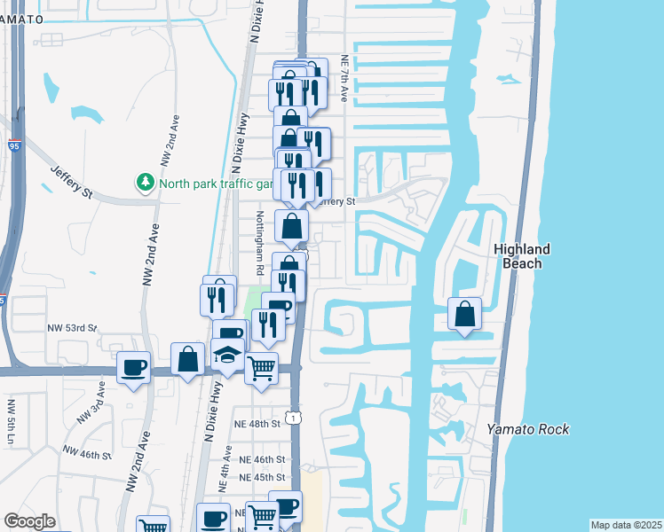map of restaurants, bars, coffee shops, grocery stores, and more near 660 Northeast Francesca Lane in Boca Raton