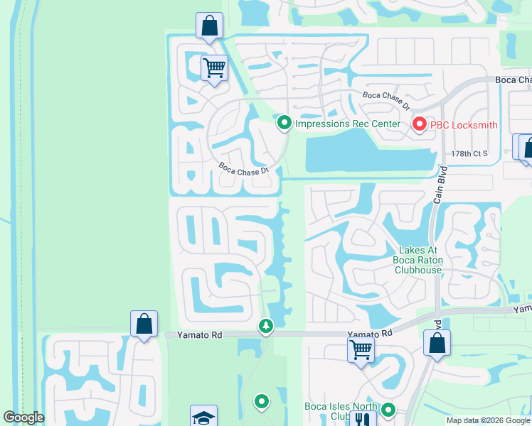 map of restaurants, bars, coffee shops, grocery stores, and more near 18670 Sea Turtle Lane in Boca Raton