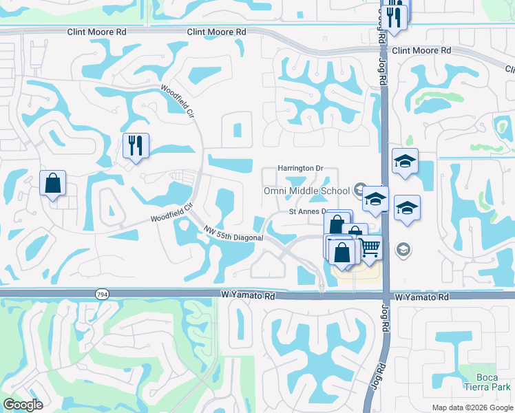 map of restaurants, bars, coffee shops, grocery stores, and more near 5700 Hamilton Way in Boca Raton