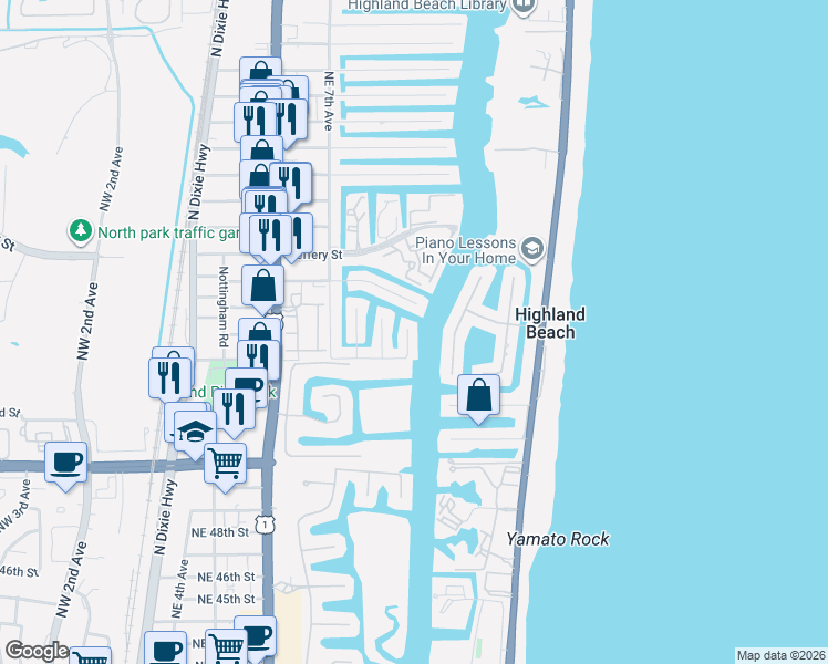 map of restaurants, bars, coffee shops, grocery stores, and more near 5501 Coastal Drive in Boca Raton
