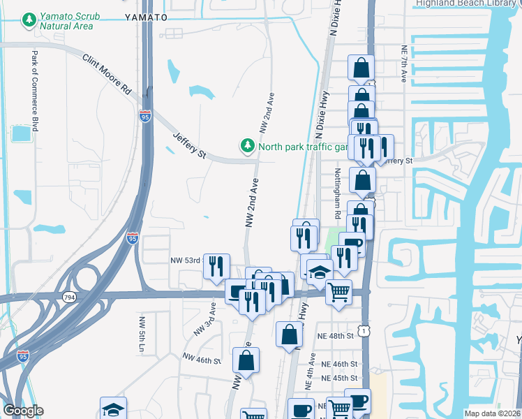 map of restaurants, bars, coffee shops, grocery stores, and more near 5401 Northwest 2nd Avenue in Boca Raton