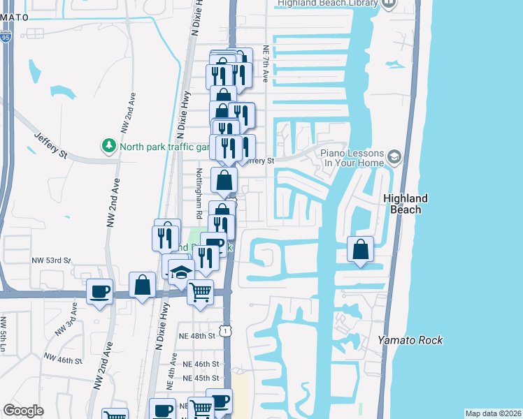 map of restaurants, bars, coffee shops, grocery stores, and more near 660 Northeast Francesca Lane in Boca Raton