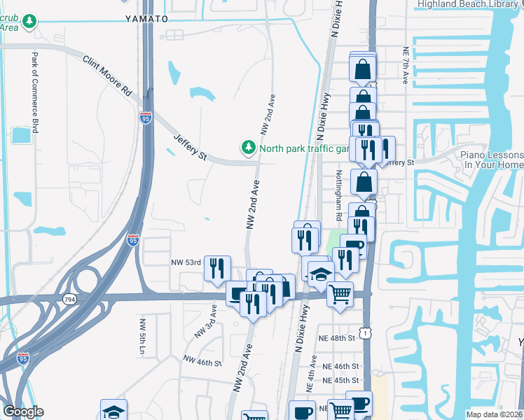 map of restaurants, bars, coffee shops, grocery stores, and more near 5701 Northwest 2nd Avenue in Boca Raton