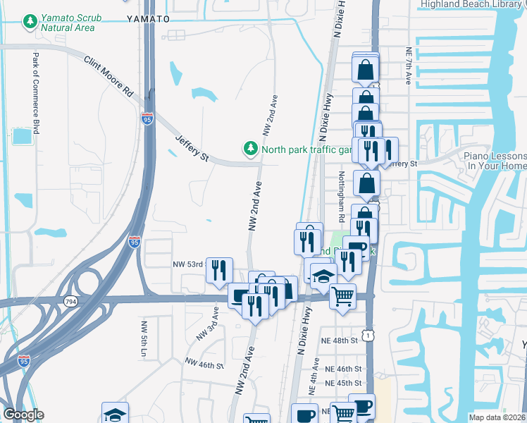 map of restaurants, bars, coffee shops, grocery stores, and more near 5701 Northwest 2nd Avenue in Boca Raton