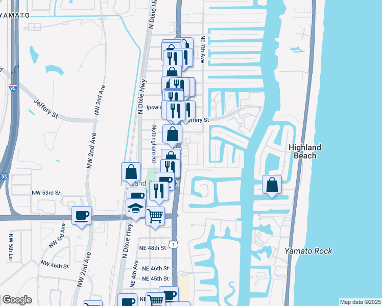 map of restaurants, bars, coffee shops, grocery stores, and more near 5660 Northeast Trieste Way in Boca Raton
