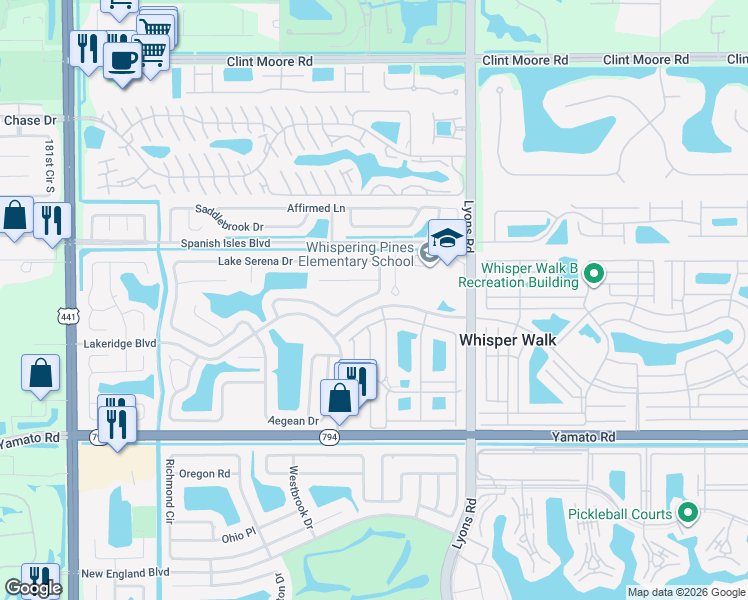 map of restaurants, bars, coffee shops, grocery stores, and more near 9311 Vedra Pointe Lane in Boca Raton