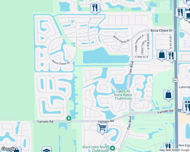 map of restaurants, bars, coffee shops, grocery stores, and more near 10883 Tamoron Lane in Boca Raton