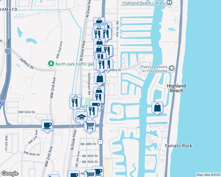 map of restaurants, bars, coffee shops, grocery stores, and more near 5660 Northeast Trieste Way in Boca Raton