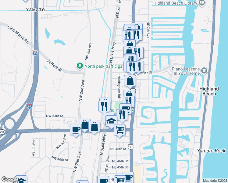 map of restaurants, bars, coffee shops, grocery stores, and more near 151 Manchester Street in Boca Raton