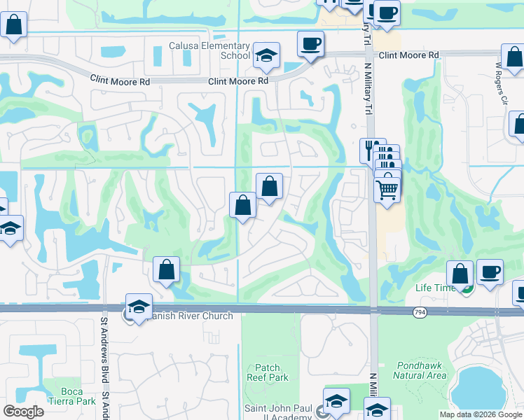 map of restaurants, bars, coffee shops, grocery stores, and more near 2298 Northwest 57th Street in Boca Raton