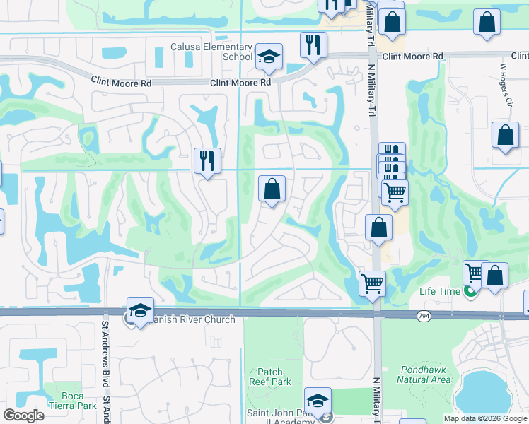 map of restaurants, bars, coffee shops, grocery stores, and more near 2298 Northwest 57th Street in Boca Raton