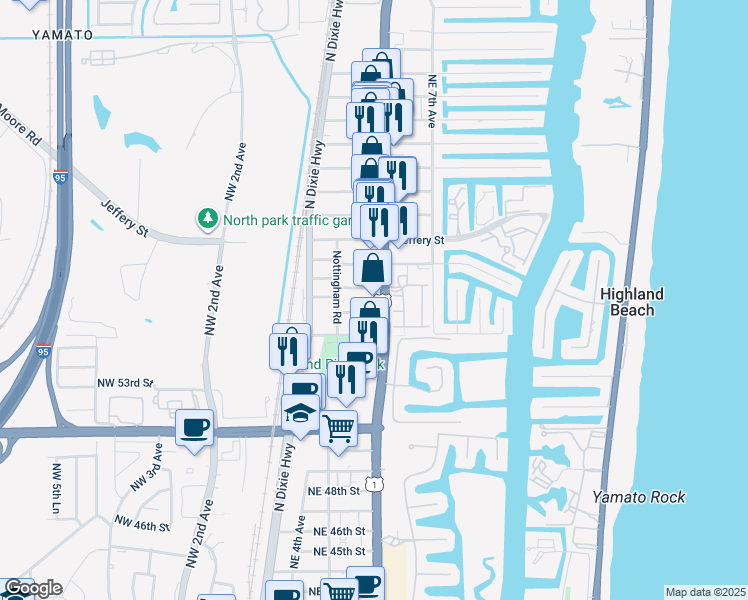map of restaurants, bars, coffee shops, grocery stores, and more near 5705 Northeast Verde Circle in Boca Raton