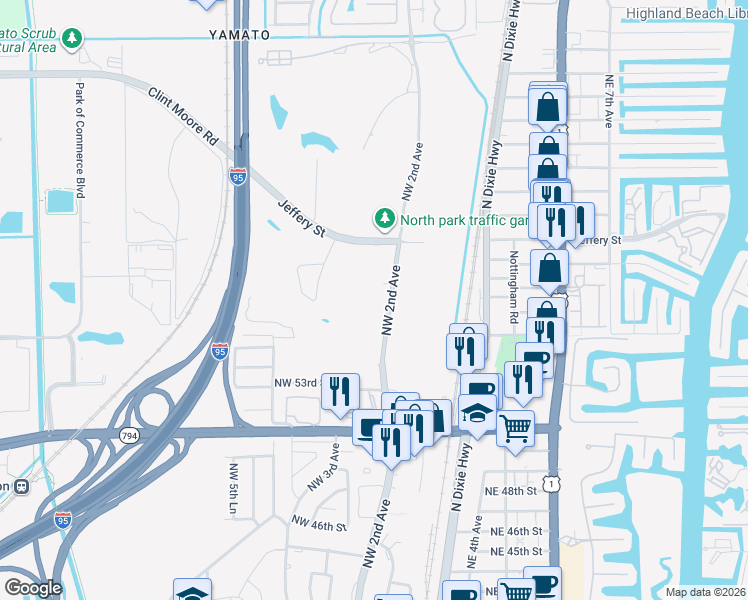 map of restaurants, bars, coffee shops, grocery stores, and more near 5601 Northwest 2nd Avenue in Boca Raton