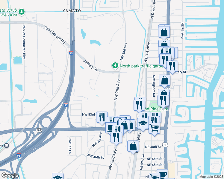 map of restaurants, bars, coffee shops, grocery stores, and more near 5601 Northwest 2nd Avenue in Boca Raton