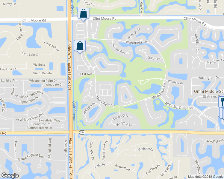map of restaurants, bars, coffee shops, grocery stores, and more near 5806 Southbridge Circle in Boca Raton