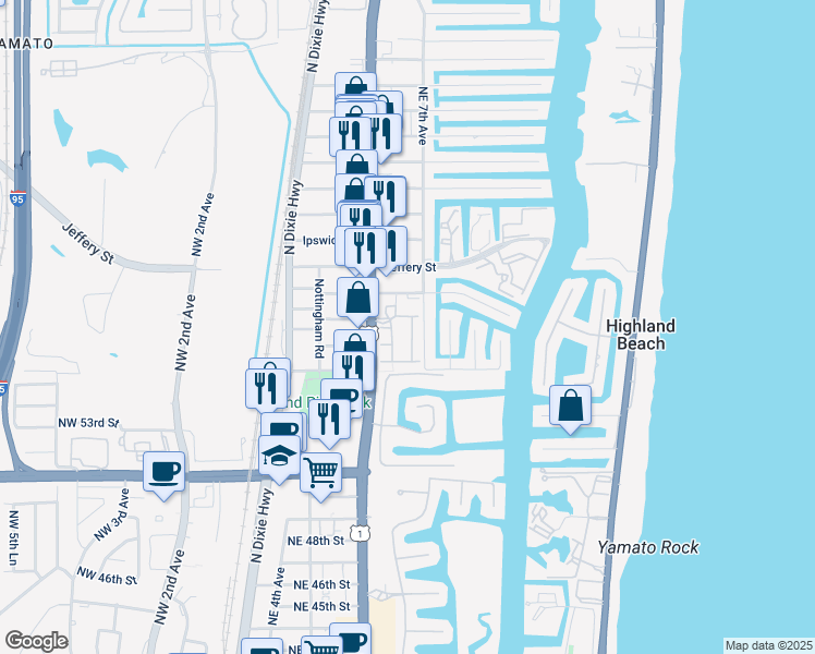 map of restaurants, bars, coffee shops, grocery stores, and more near 5660 Northeast Trieste Way in Boca Raton