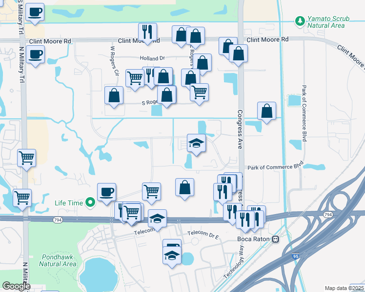 map of restaurants, bars, coffee shops, grocery stores, and more near 950 Broken Sound Boulevard Northwest in Boca Raton