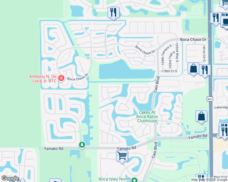 map of restaurants, bars, coffee shops, grocery stores, and more near 10883 Tamoron Lane in Boca Raton