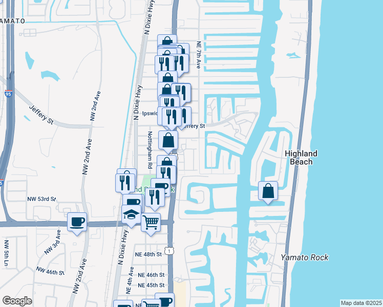 map of restaurants, bars, coffee shops, grocery stores, and more near 5660 Northeast Trieste Way in Boca Raton