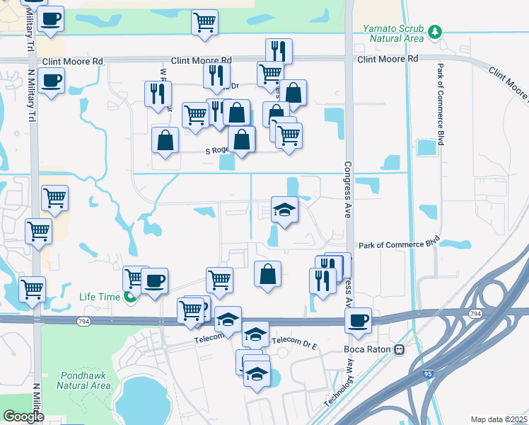 map of restaurants, bars, coffee shops, grocery stores, and more near 950 Broken Sound Boulevard Northwest in Boca Raton