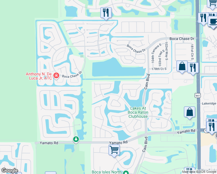 map of restaurants, bars, coffee shops, grocery stores, and more near 10883 Tamoron Lane in Boca Raton